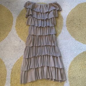 MARCIANO bodycon ruffled tan strapless dress M